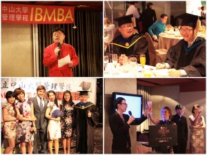 李清潭院長、IBMBA畢業生代表Sarah & Ethan祝福畢業生，一起舉杯同慶。